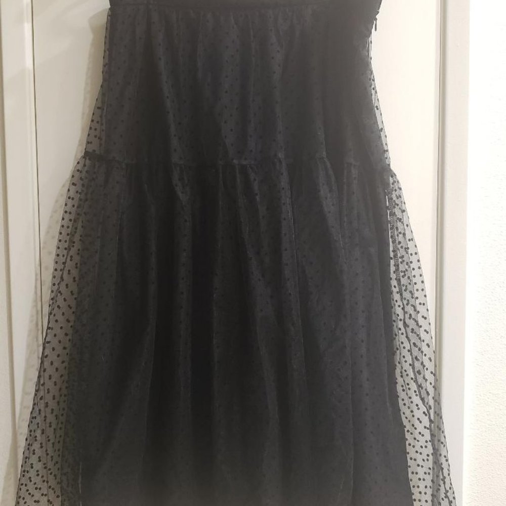 H&M Tulle Mesh Polka Dot 2 Tier A-Line Knee Length Skirt Side Zip - Size 12.